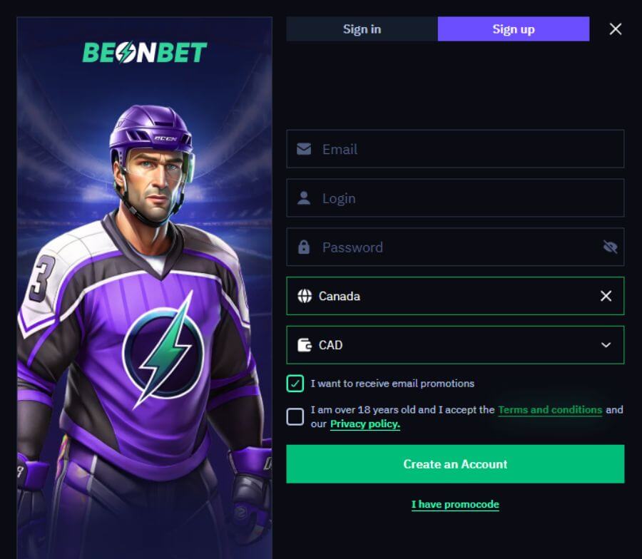 BeonBet - Register New Player