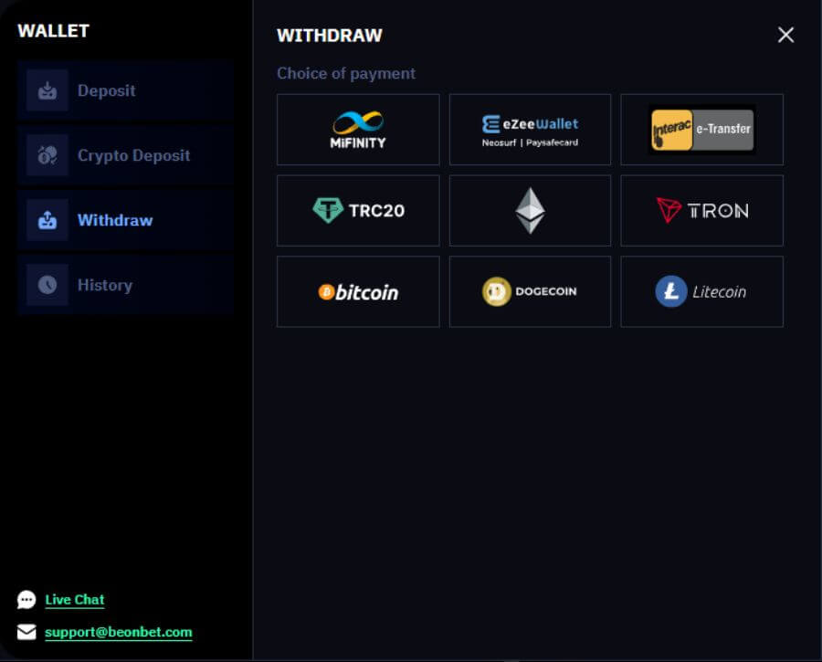 BeonBet - Withdrawal