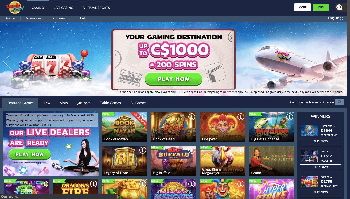 Luckland Casino Review - get up to $1,000 + 200 Free Spins!