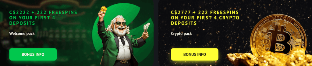 OshCasino Canada Welcome Bonuses