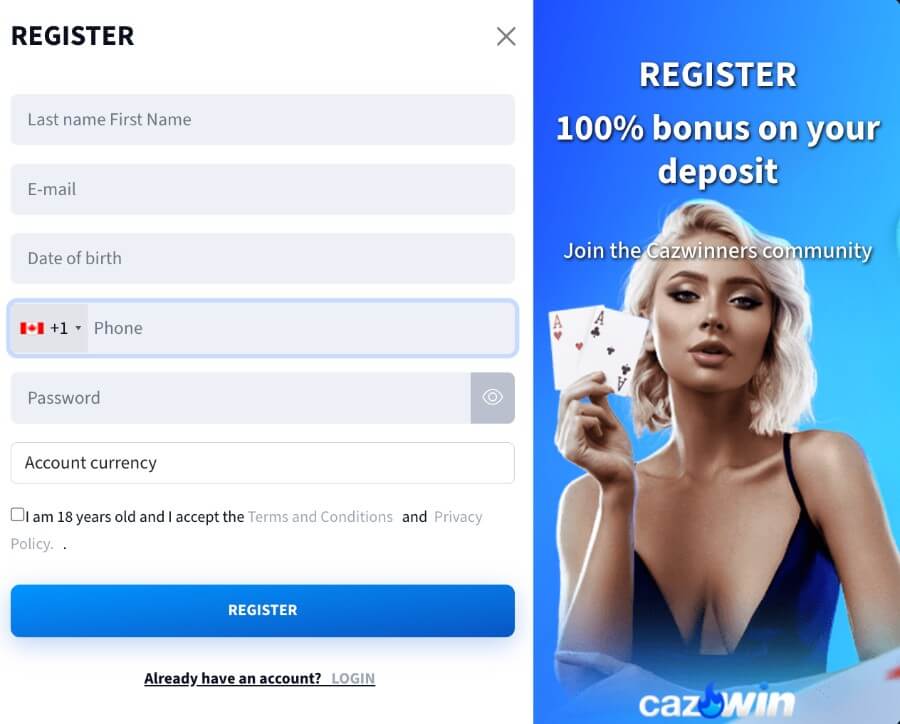 register at caz-win casino - canada casino
