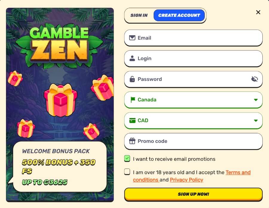 register at gamblezen casino - canada casino