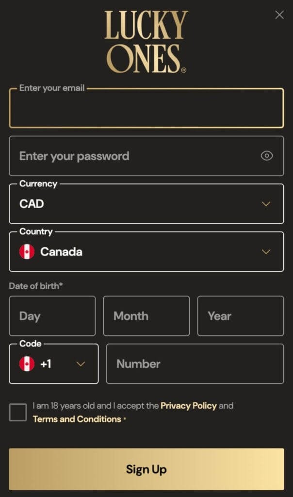 register at lucky ones - canada casino